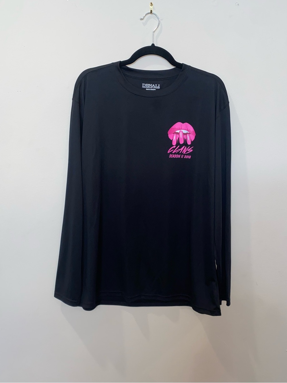 RARE Claws Season 2 Crew Black Long Sleeve Performance Tee with Pink Lip Graphic